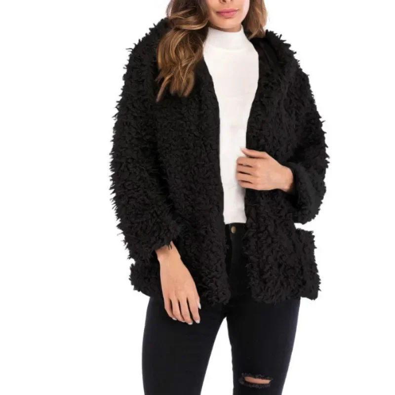 Autumn Winter Warm Fur Coat Women Solid Color Fluffy Long Sleeve Teddy Bear Jackets Coat Fashion Casual Sweaters Loose Outfits