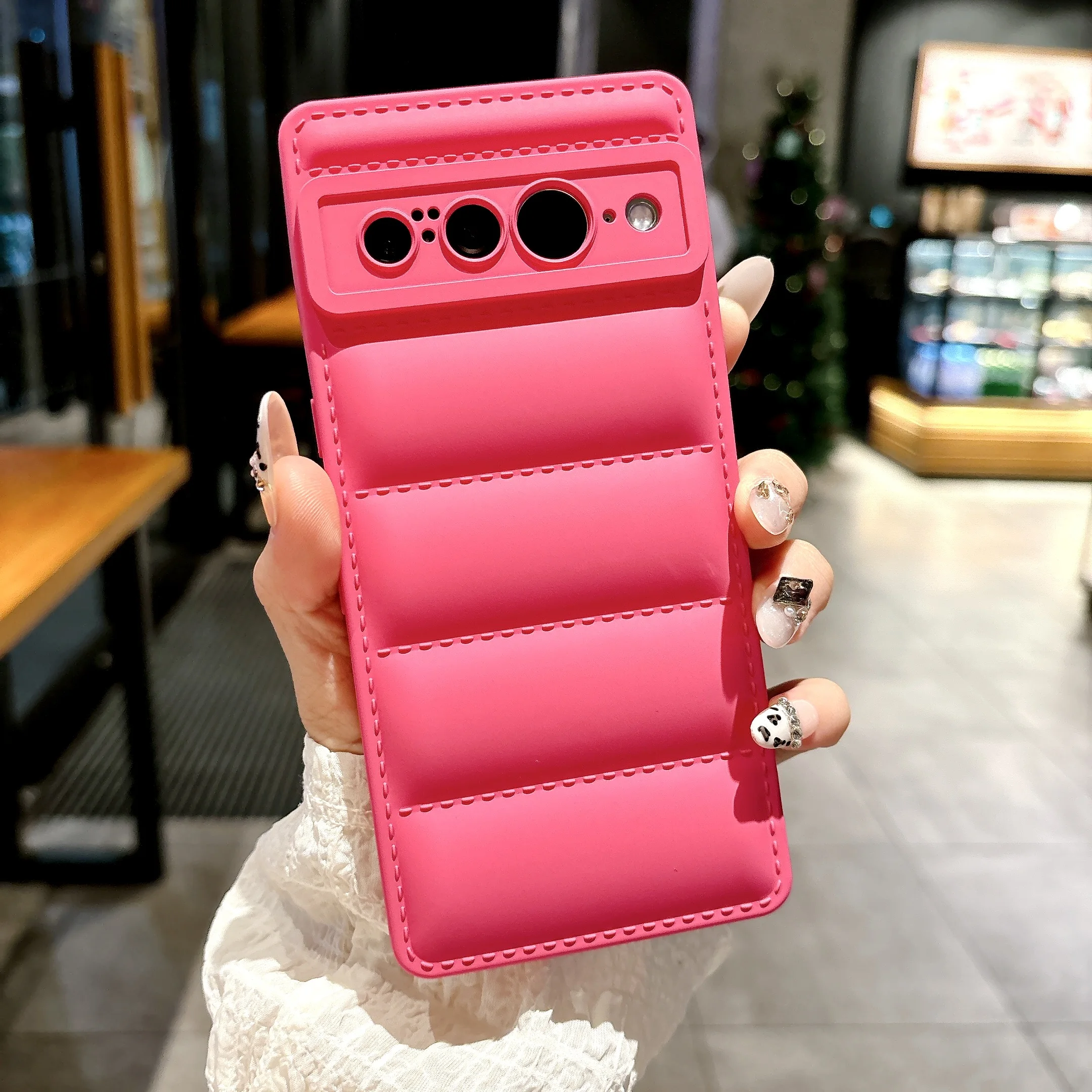Soft Silicone Shockproof Puffer Wave Down Jacket Phone Case - Solid Color Cover
