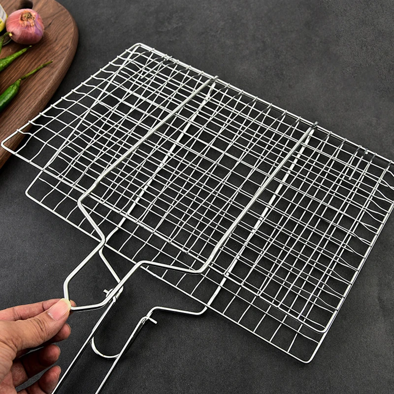 304 Stainless Steel BBQ Non Stick Grilling Basket Grill Mesh Mat Meat Vegetable Steak Picnic Party Barbecue Tool Heat Resistant