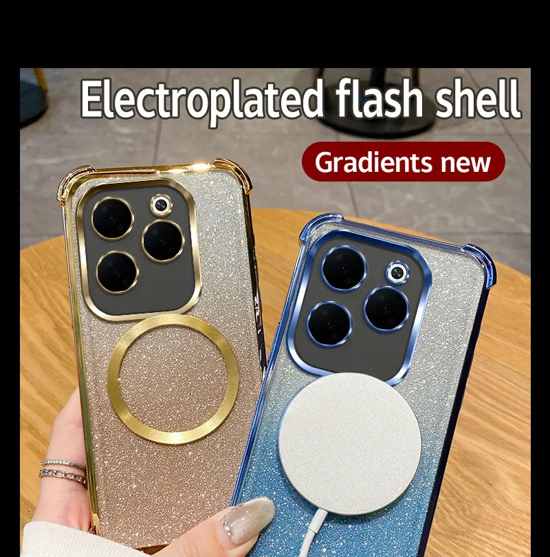 Magnetic Shockproof Phone Case For Infinix Clear Plating Cover_voghion.com