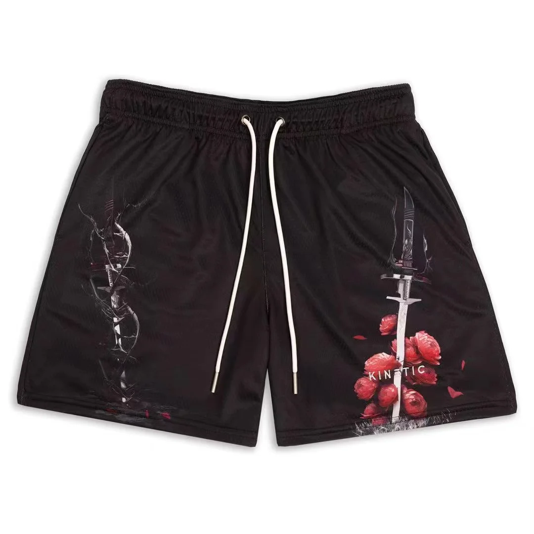 2023 Mesh Breathable Men Shorts GYM Basketball Running Quick-Drying Shorts Baggy Flame Print Fashion Shorts Summer Shorts 3