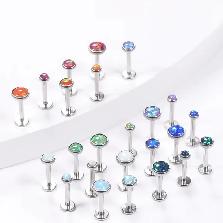 Orecchino A Bottone Labret Da 8 Mm Con Punta A Sfera In Acciaio Chirurgico Color Argento