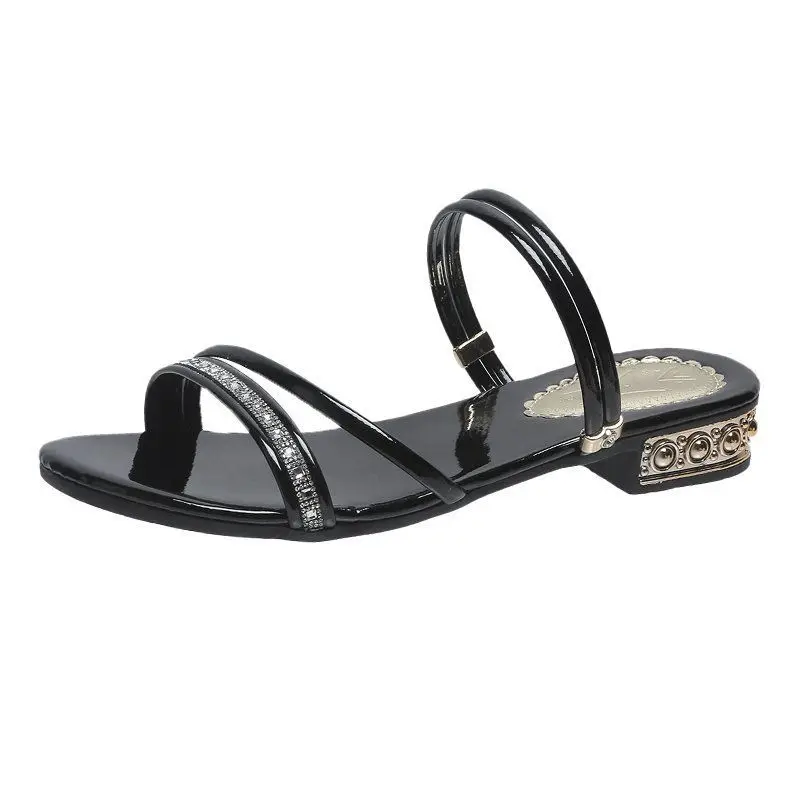 

Women's Two-Way Sandals 2022 Summer New Fairy Style Rhinestone Flat Sandals Outer Wear Low Heel Large Size 41 42 Sandals