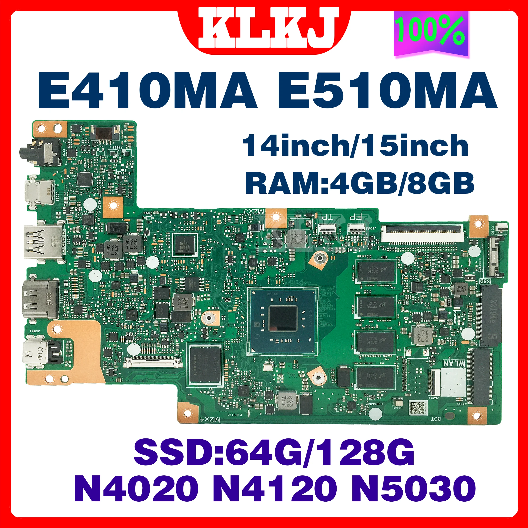 Dinzi E410MA Материнская плата ASUS ноутбук E410MAB E410M E510MA E510MAB материнская плата SSD-64G/128G N4020/N4120 N5030 4GB/8GB-RAM