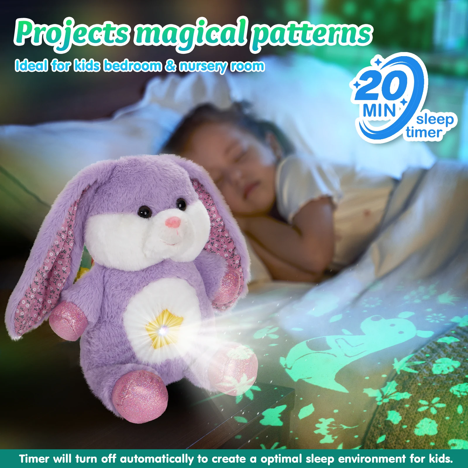 Plush Toy Bunny Projector Luminous Plush Toys Doll Gift Cotton Throw Pillows Stuffed Animals Girls