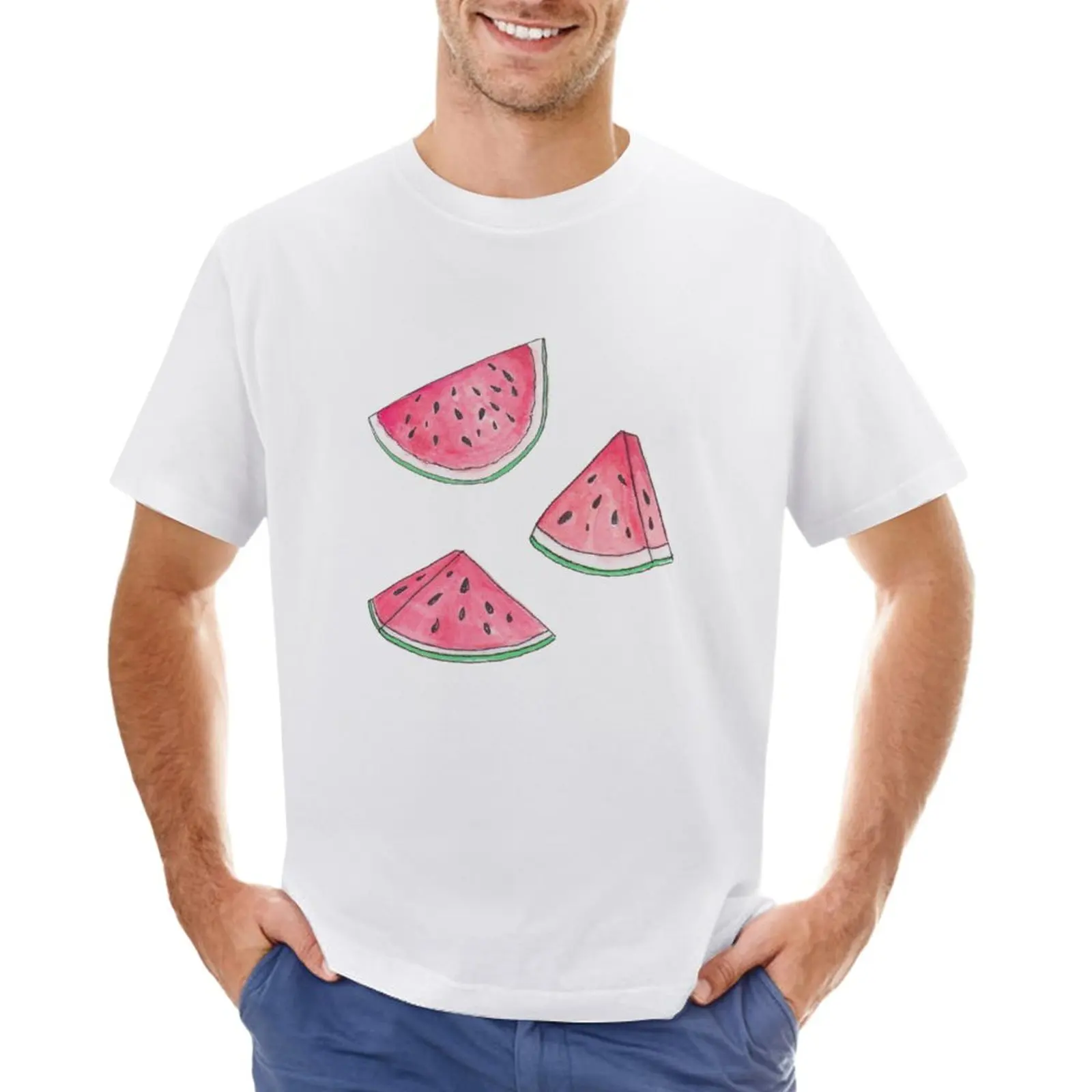 

Watercolour Watermelons T-Shirt tops summer clothes animal prinfor boys T-shirts for men cotton