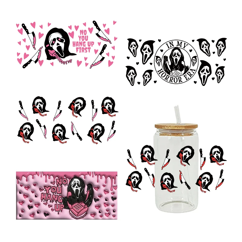 

Halloween Themed 3D UV DTF Cup Wrap Transfers Stickers Waterproof 16oz Glass Wrap D5100