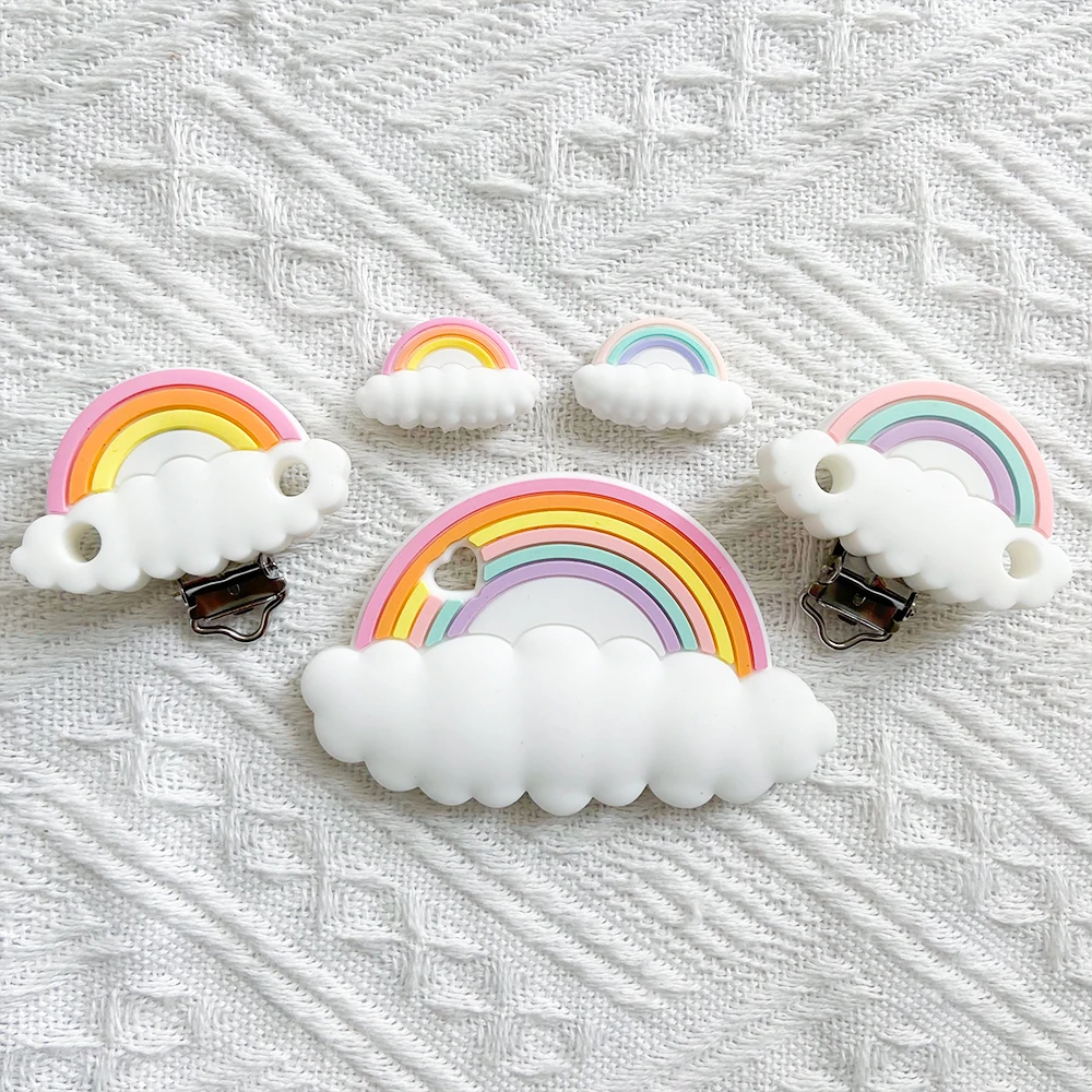 1/3/10Pcs Rainbow Silicone Bead/Teether/Clip Food Grade Pendants DIY Pacifier Chain Accessories Baby Teething Toys 3