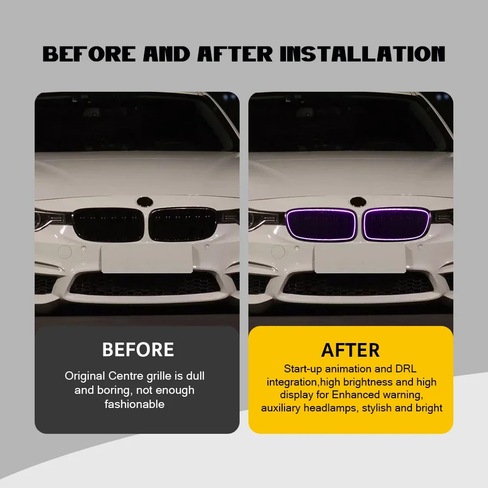 Car Front Illuminated Kidney Grille RGB LED Light Gloss Black for 3 Series F30