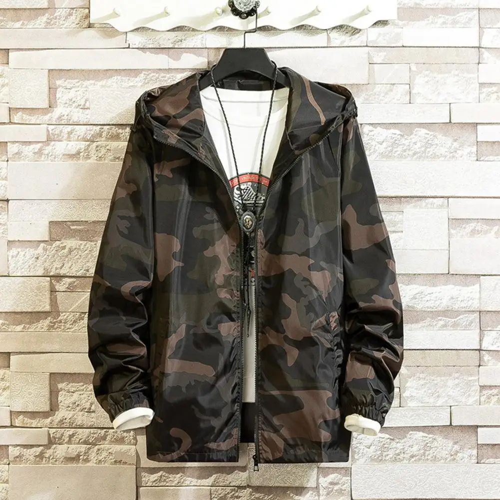 

Men Spring Autumn Jacket Spring Autumn Men Coat Streetwear Men's Camouflage Print Hooded Jacket with Zipper Placket for Spring