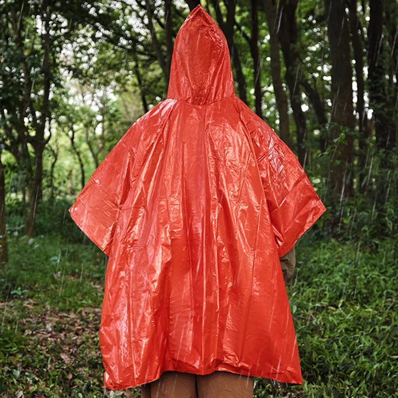 Raincoat Poncho Heat Reflective Thermal Raincoat Emergency Raincoats Poncho Waterproof Rainwear Hiking Survival Space Blanket Camping Equipment