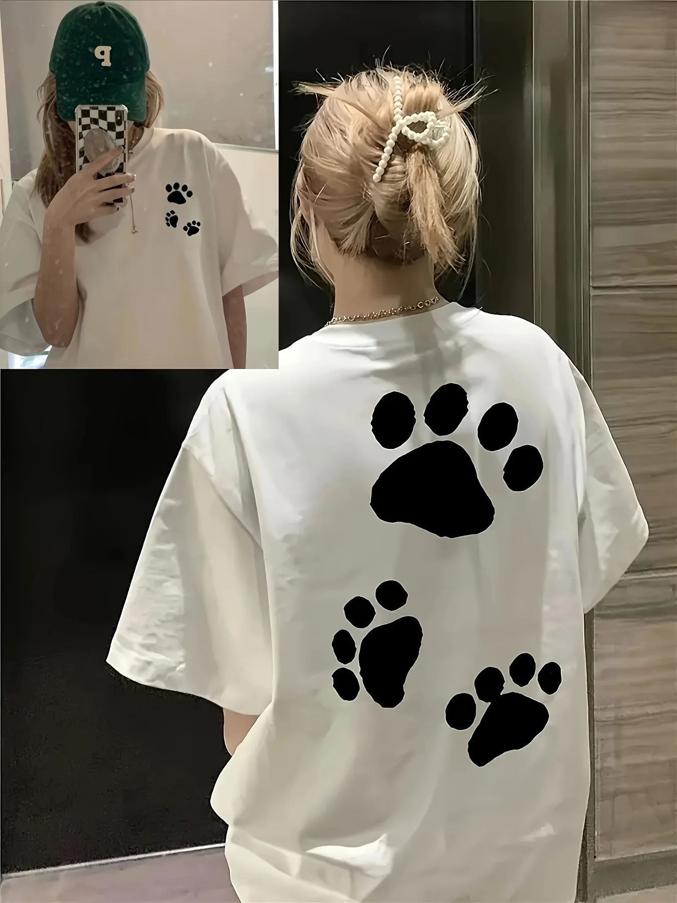 Vintage Pfotenabdruck Grafik T-Shirt Damen Doppelseitiges Katzen- und Hundepfoten-Tee Harajuku Kurzarm Lässiges Tierliebhaber-Oberteil 2026