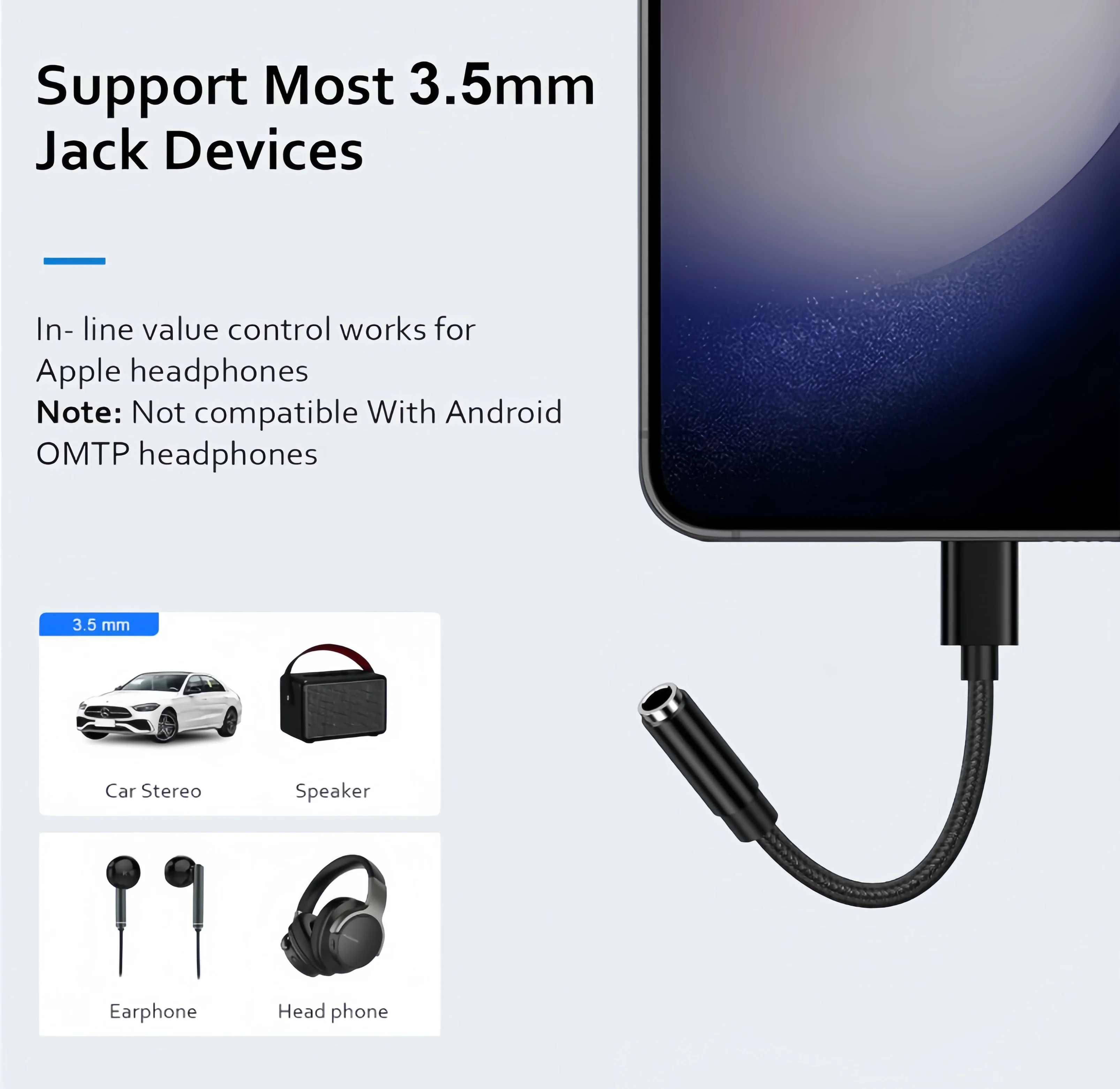 USB C-3.5mm 오디오 어댑터 삼성 타입 C-헤드폰 잭 어댑터 Aux 동글 케이블