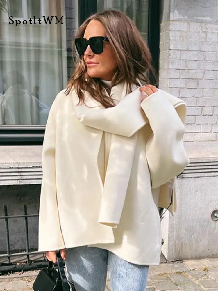 

Женская однотонная теплая куртка с воротником-шарфом, модная женская куртка с длинным рукавом, Осень-зима 2023, Женская Офисная свободная уличная одежда для работы