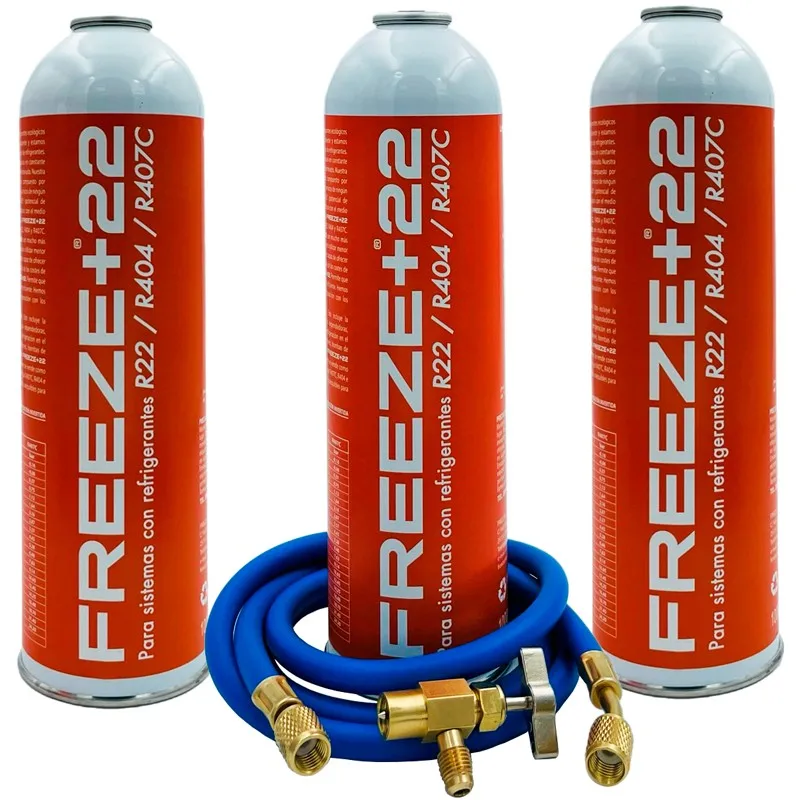 3 Bottiglie Congelano Gas Refrigerante Ecologico + 22 R22-R404-R407C + 5/16 Tubo Di Ricarica X1/4 + Valvola