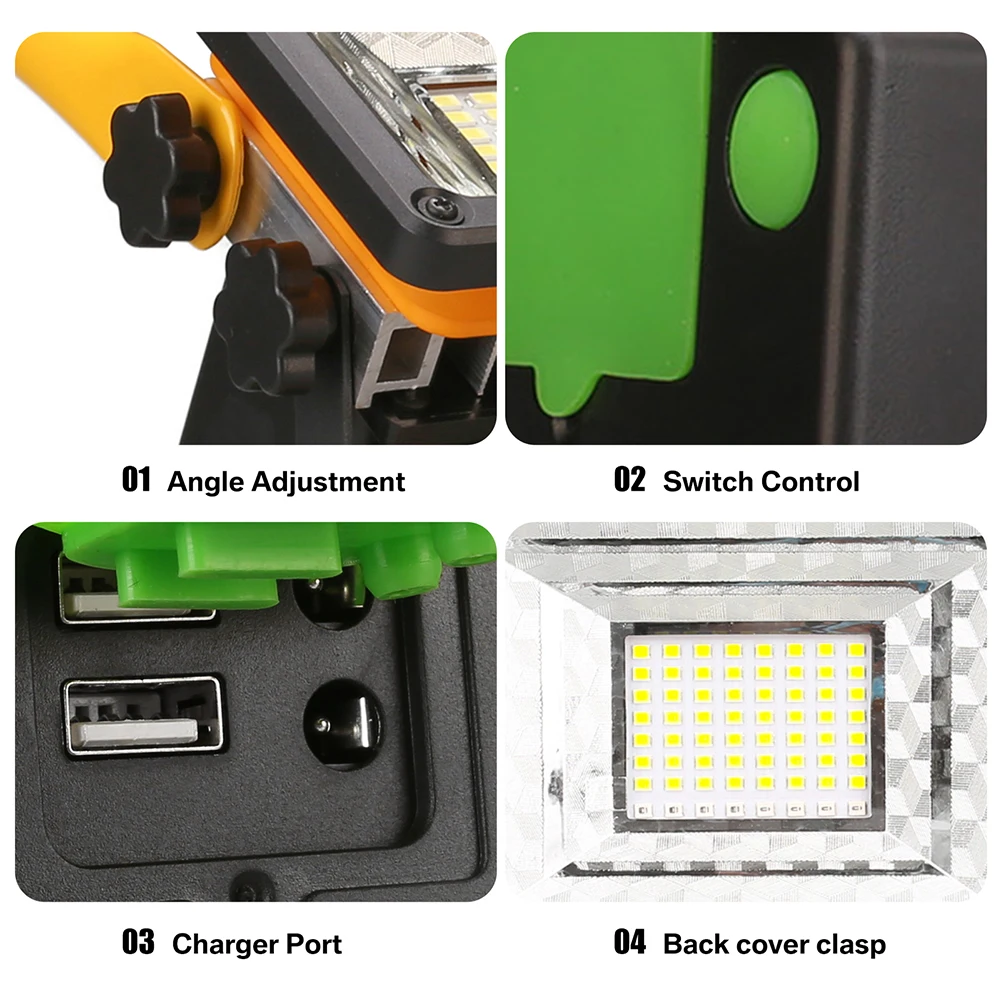 1/2pcs LED Rechargeable Portable Work Light 60W with Stand Waterproof Floodlight for Outdoor Camping Hiking Garage Emergency led work light