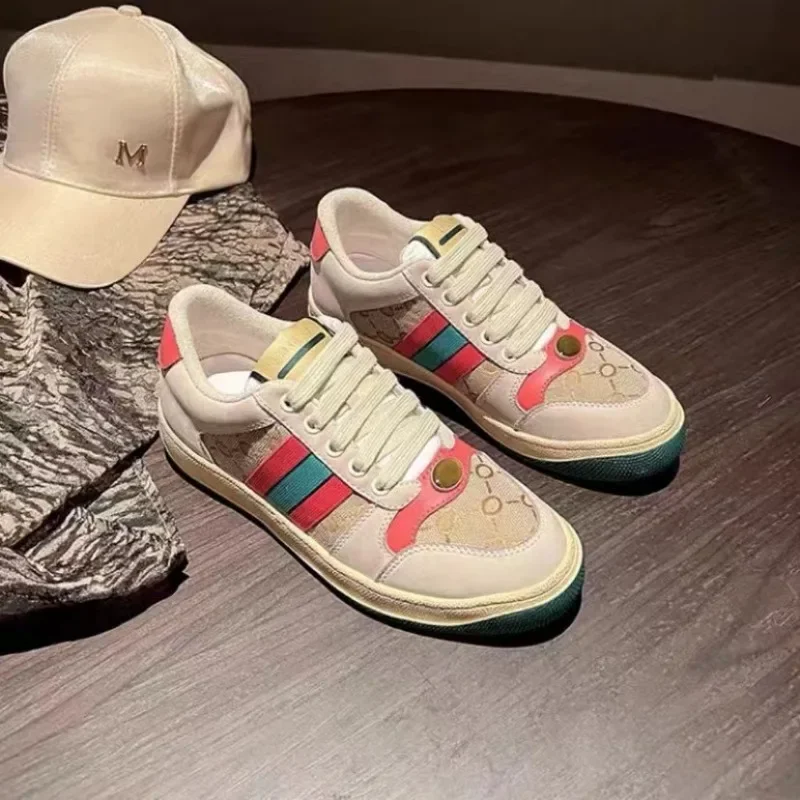 Four Season New Dirty Shoes, Lace Up Round Toe Casual Board Shoes, Fashionable and Trendy Low Top Couple Casual Shoes 5