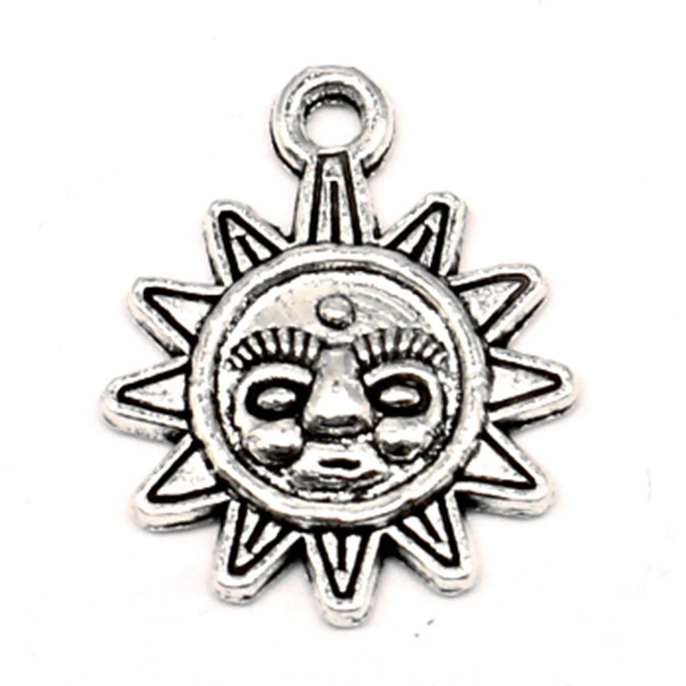 

Sun Smiley Face Charms Pendant For Necklace For Crafts Handmade Jewerly 17x20mm 10pcs Antique Silver Color