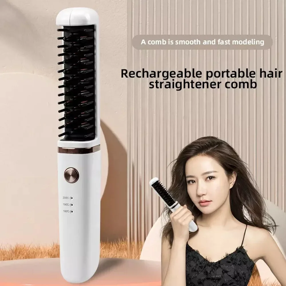 Wireless Hair Straightener Beard Comb for Women and Men 30W 4000mAh Automatic Brush Mini Magic Portable Cordless USB Charging 3