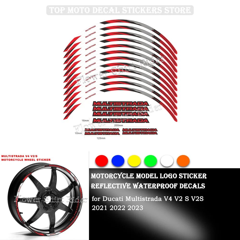 Motorcycle Wheel Sticker Waterproof Hub Decal Rim Stripe Tape 17 Inches For Ducati Multistrada V4 V2 S V2S 2021 2022 2023