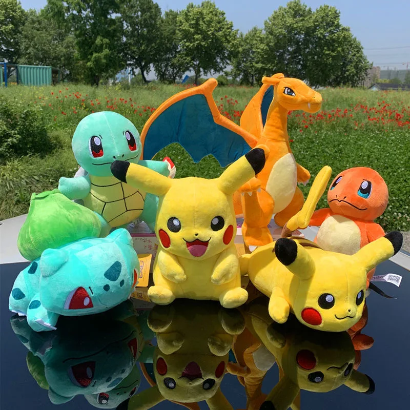 HQ Pokemon Plush Toys Pikachu Eevee Gengar Peluche Squirtle Bulbasaur Charmander Stuffed Doll Charizard Psyduck Snorlax Gifts