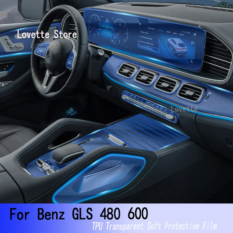 

For Benz GLS 480 600(2021-2022)Car Interior Center Console Transparent TPU Protective Anti-scratch Repair Film Refit