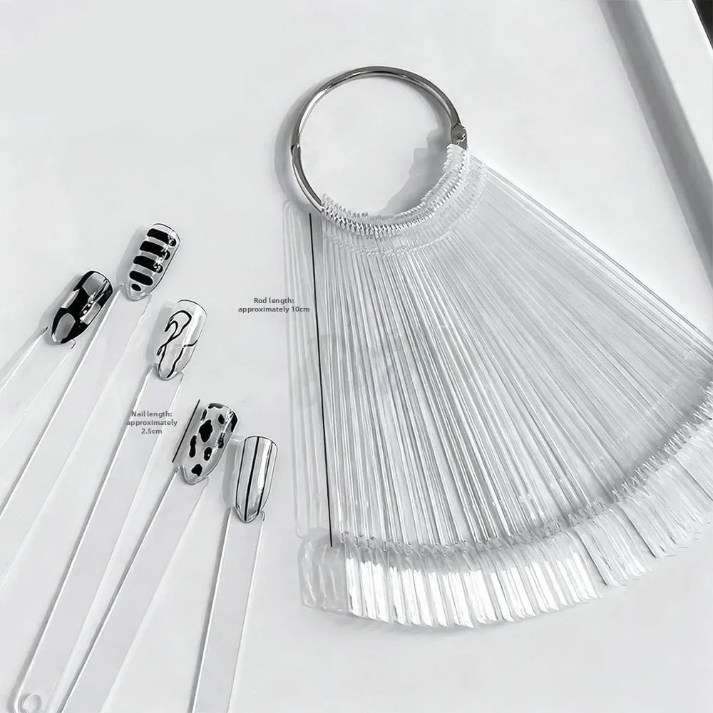 50Pcs Clear Natural Nail Display Sticks with Ring Gel Polish Practice False Nail Tips Nail Swatch Sticks Nail Art Tools