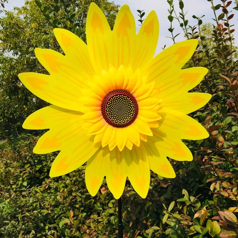 Sunflower Wind Spinner Rotating Standing Lawn Flower Pinwheel Outdoor Party Garden Yard Decor Kids Toys