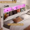 Full Size Bed Frame with Headboard Storage & LED Lights, Platform Bed Frame Full Size with Charging Station, Creamy White 4