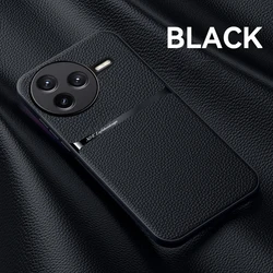 MagSafe Leather Phone Case - Car Magnetic Holder & Wireless Charging Compatible Silicone Cover for Xiaomi Poco F7 Pro (Black)
