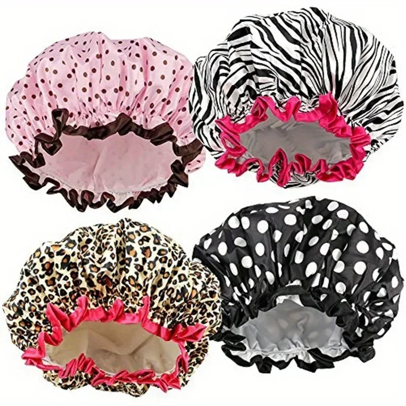 Shower Cap 1PC Waterproof Leopard Print for Bathroom