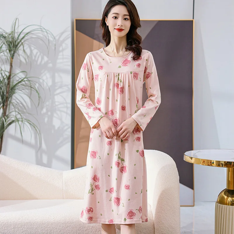 Autumn Nightgowns Women Cotton Long Sleeve Night Dress Loose Sleepshirt Soft Loose Nightwear Pajamas Sleepwear Outwear Plus Size