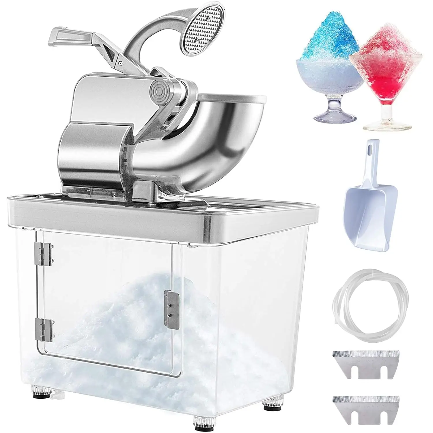 110V Commercial Ice Crusher 440LBS/H, ETL Approved 300W Electric Snow Cone Machine, Stainless Steel Shaved Ice Machine