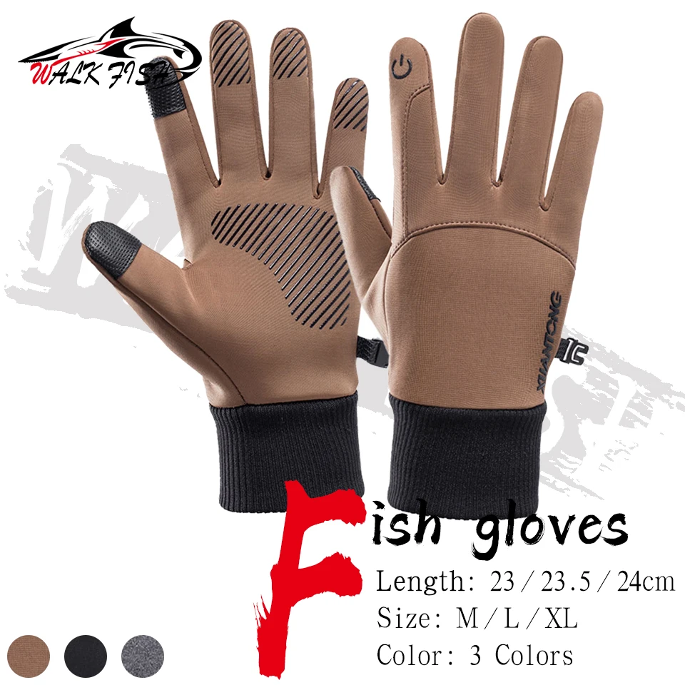 WALK FISH Fleece Fishing Gloves Non-slip Thermal Touch Screen Windproof Waterproof Men Running Skiing Bicycle Motorcycle Gloves