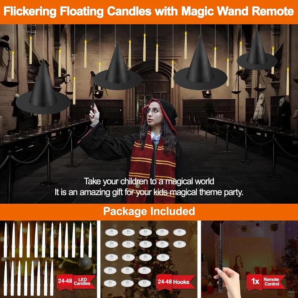 Velas Flotantes Mágicas Con Varita - 12 Unidades LED, Sin Llama, Control Remoto, Para Decoración