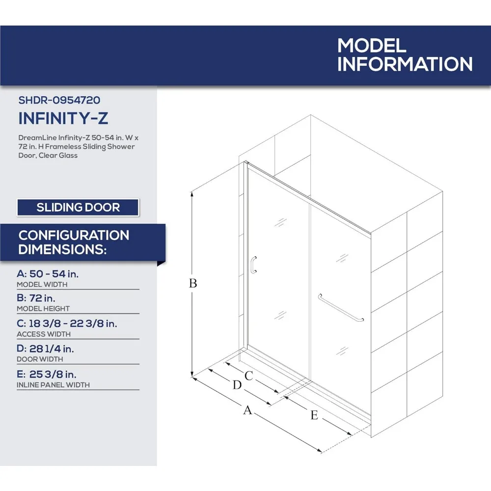 Semi-Frameless Sliding Shower Door, Clear Glass in Chrome Product Dimensions ‎1 x 54 x 72 inches 105.82 Pounds 3