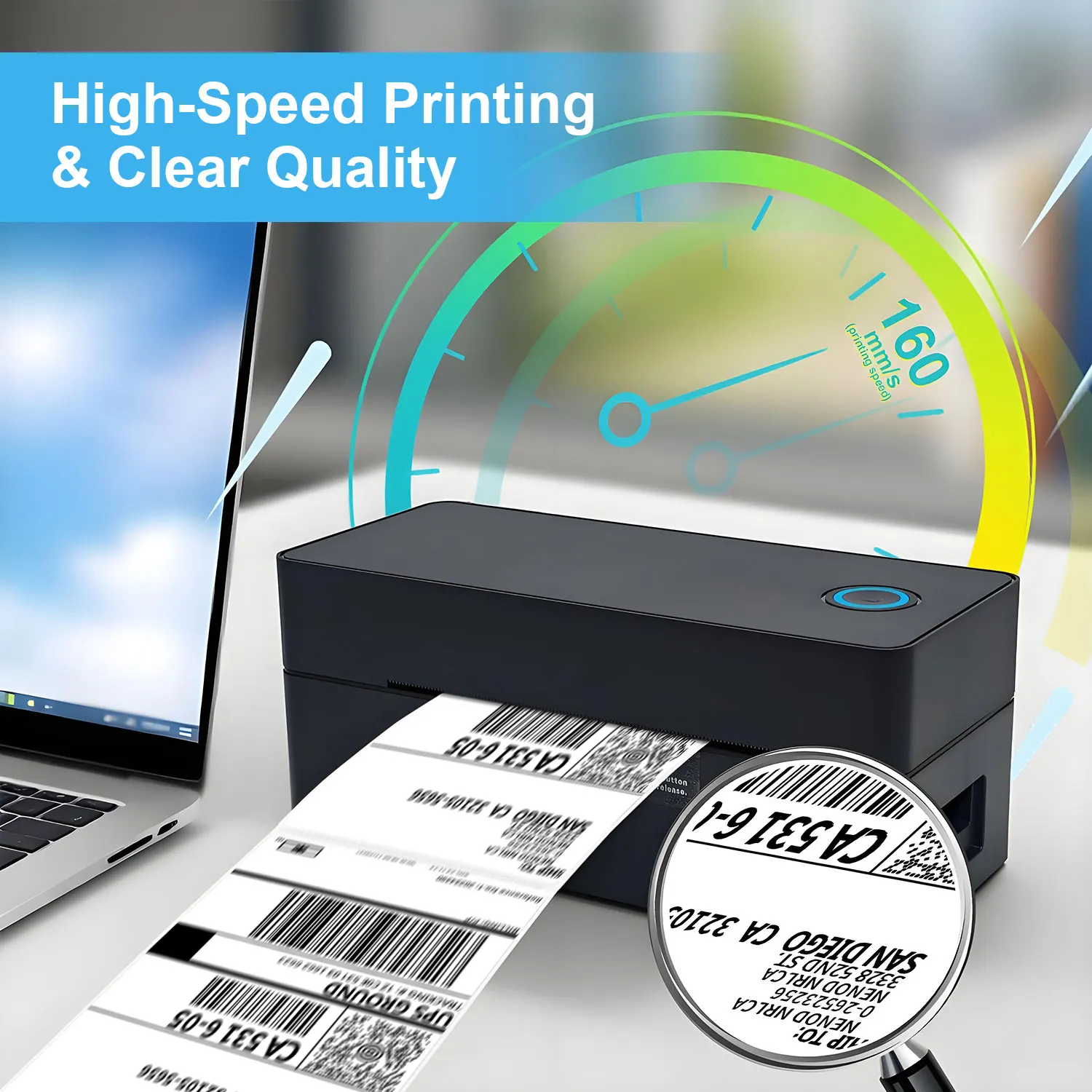 4x6 감열 라벨 프린터, 블루투스 USB 고속, 소규모 사업용, iOS 안드로이드 윈도우 맥 호환