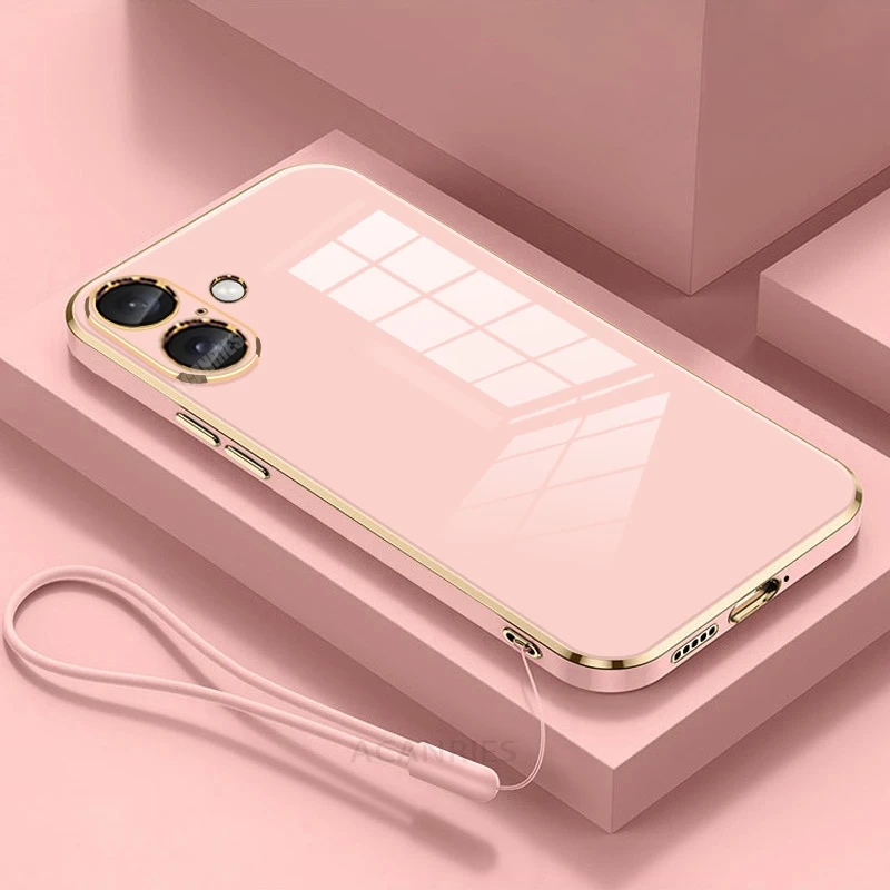 Luxury Plating Lanyard Silicone Phone Case - Soft Protective Cover