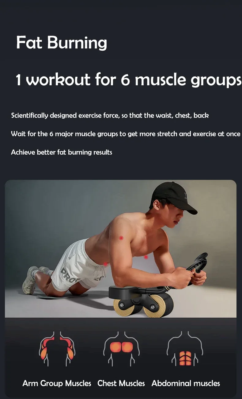 Neues Design, Smart Counting Ab Roller für das Core-Workout, automatisches Rückprall-Bauchrad mit Ellenbogenstütze_voghion.com