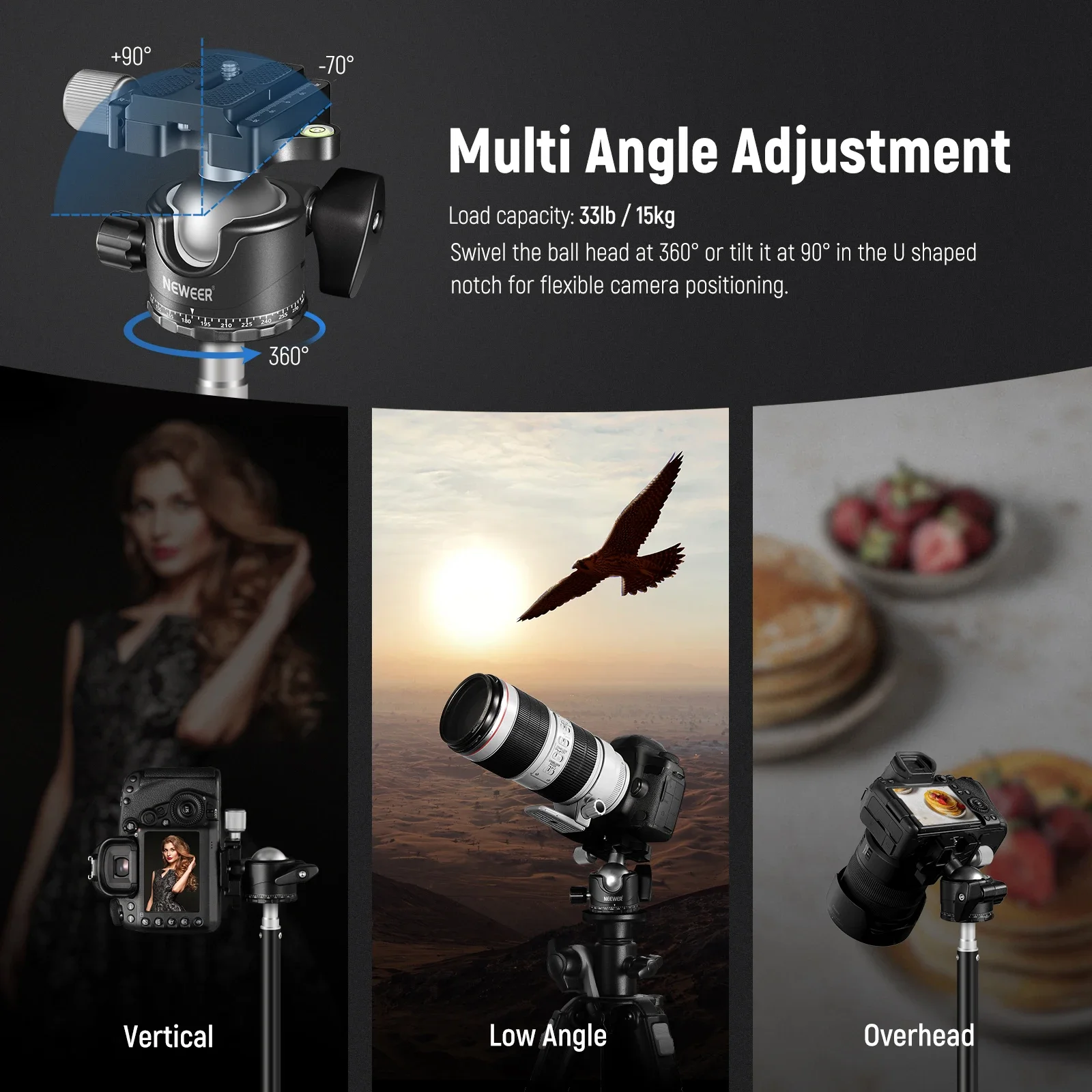 Low-Profile 36mm Metal Panorama Ball Head Camera Tripod Base with Arca-Compatibl