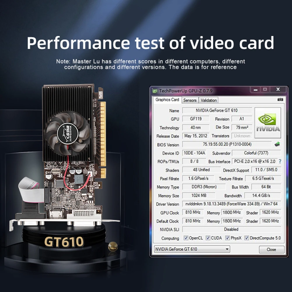 GT610 1/2GB Graphics Video Card 810MHZ DDR3 Gaming Video Card HD VGA DVI Interface Replacement Accessories for Entertainment 5
