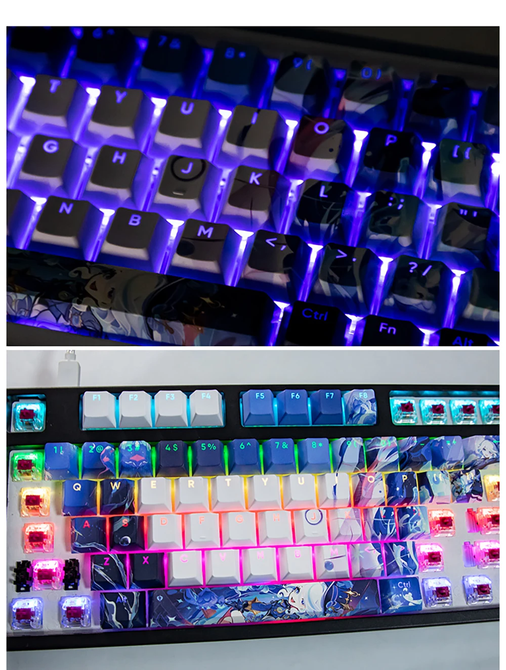 Sublimação PBT Keycap, Cereja Cap Chave Perfil, 137 Teclas, MX Switches