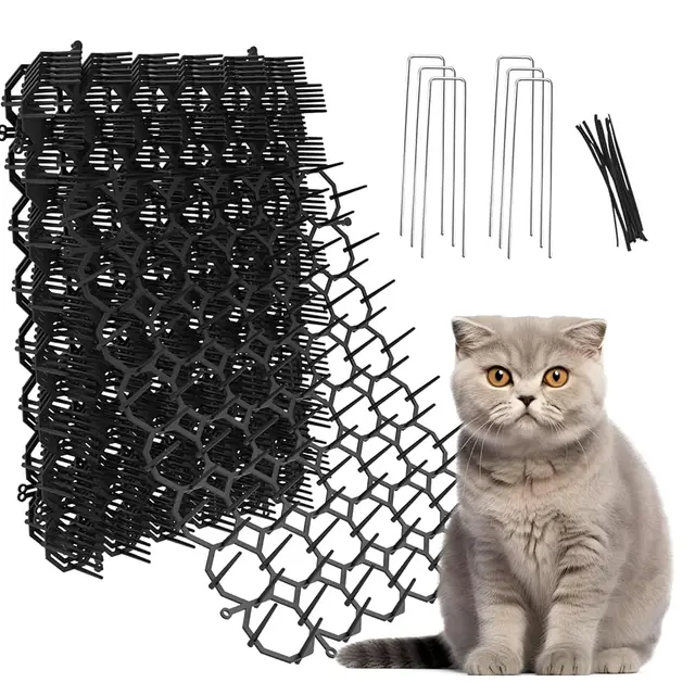12Pcs/set Garden Anti-Cat Prickle Mat Cat Scat Mat with Ground Spikes and Cable Ties Keep Cat Dog Away Digging Repellent Mat