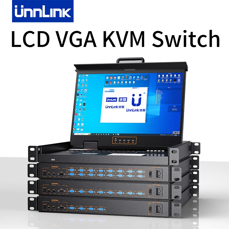 Unnlink Lcd Vga Kvm Switch Osd Hot Key Switching 4/8/16 Input 1 Output