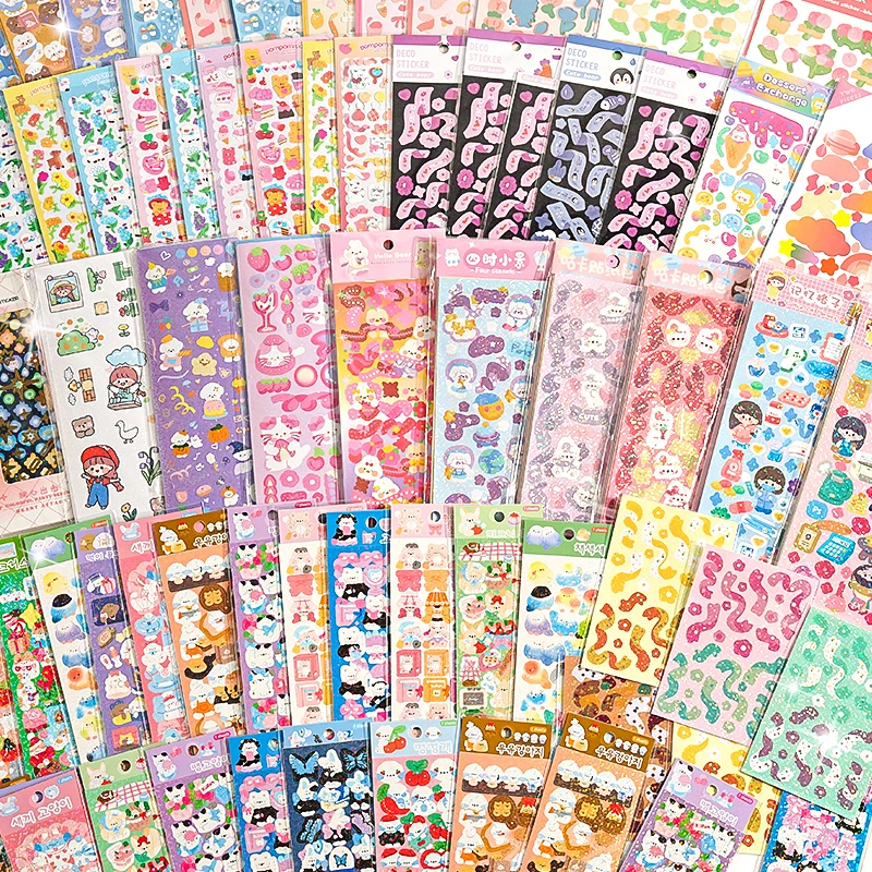 100Pcs Kawaii Stickers Handbook Cuties Sticker Cartoon Collage Laser Sticker DIY Decorative Material Scrapbooking Stationery