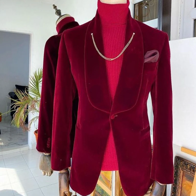 

Italian Style Velvet Suits for Men Wedding Business Suit Blazer with Pants Shawl Lapel Custom Male Fashion Prom Costumes 2023