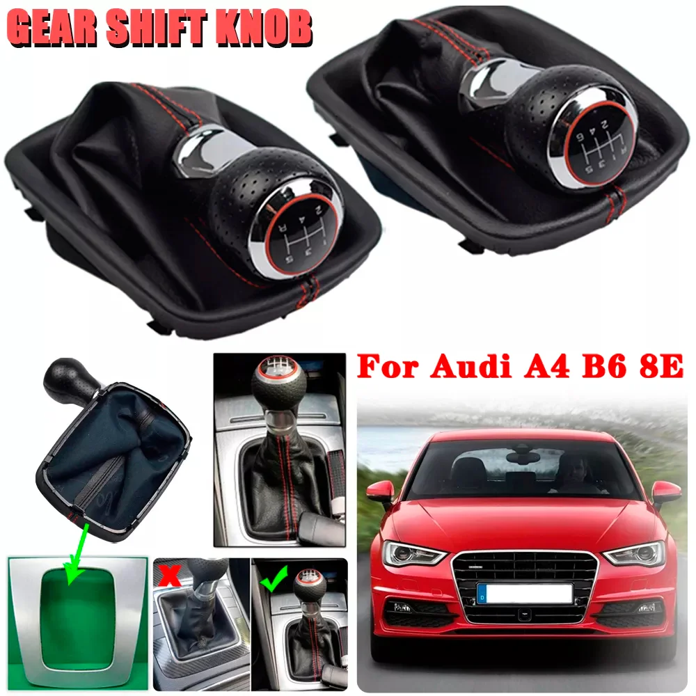 5 Gear 6 Speed Manual MT Car Shift Gear Knob With Leather Knob Red Caps