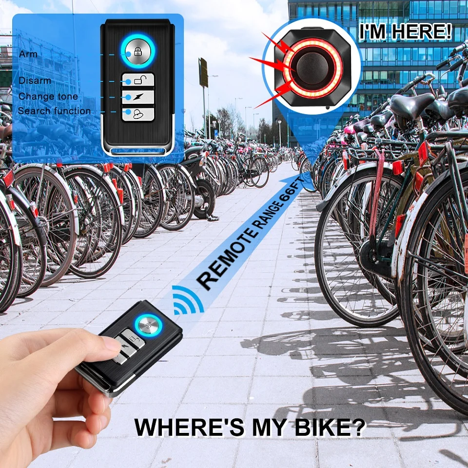Remote Control Hollarm Remote Control Bicycle Security Alarm Portable Anti-theft Metal Motorcycle Sensor