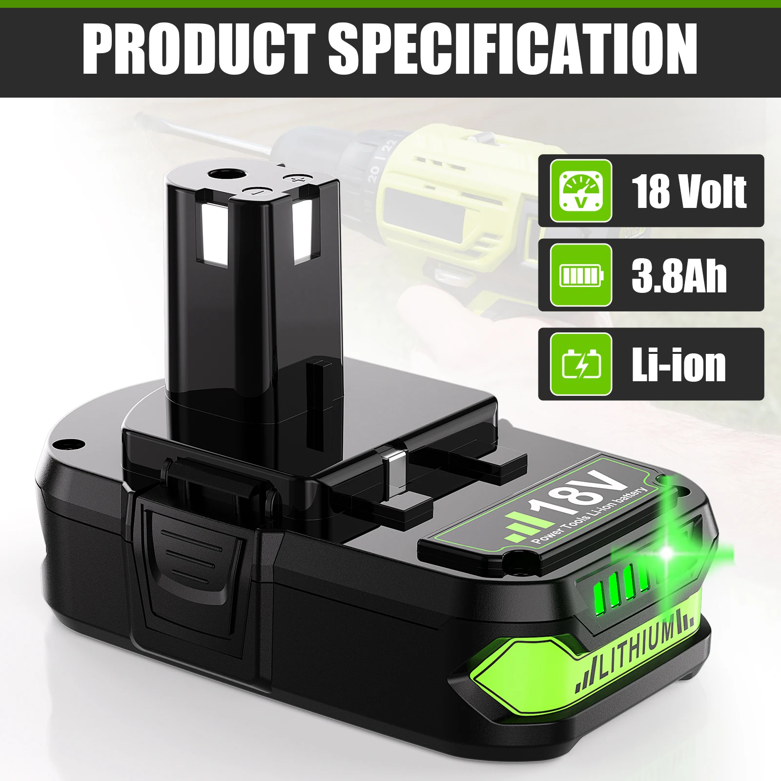 For Ryobi 18V Lithium Battery For Ryobi One 18v Replacement