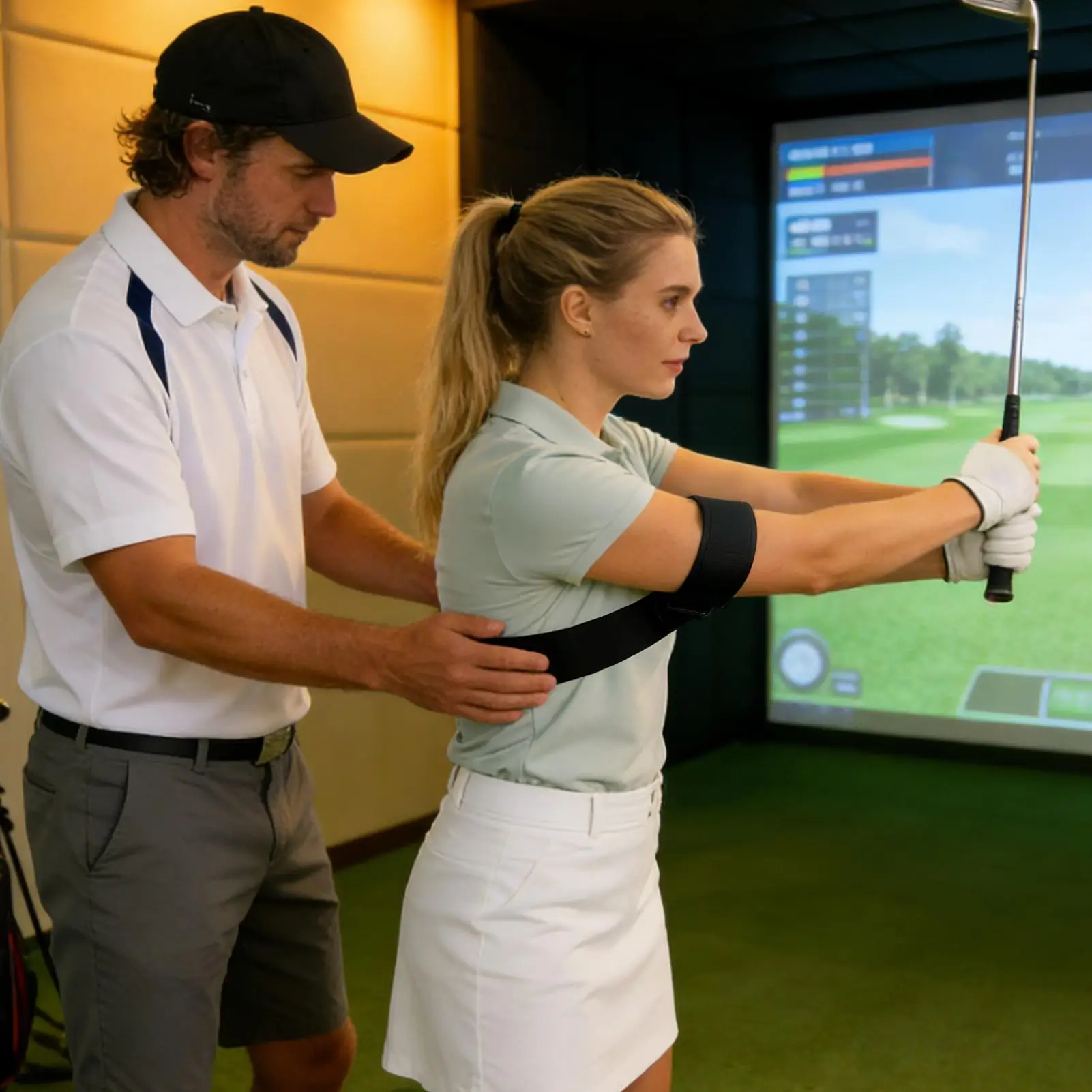 조절 가능한 나일론 탄성 밴드 팔 연결 장치가 있는 골프 스윙 트레이너, 골퍼들의 정확성 및 자세 개선을 위한 훈련 보조 도구